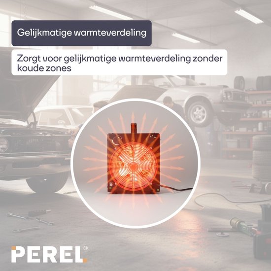 Perel Elektrische ventilatorkachel 3300W met thermostaat en koelstand, IP24 oververhittingsbeveiliging, compacte draagbare heater voor werkplaats, garage, schuur of industriële ruimte