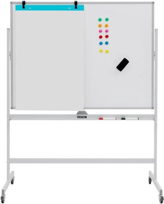 Coast Whiteboard – Dubbelzijdig & In Hoogte Verstelbaar – 126 x 53,5 x 180 cm – Wit