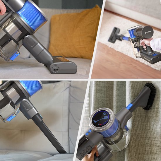Auronic Steelstofzuiger Draadloos 350W - Draadloze Stofzuiger - HEPA Filter - Zelfstaand - Op Accu - Zonder Zak - Kruimeldief - Vacuum Cleaner - Grijs/Blauw