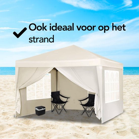 Brixy Partytent - Paviljoen - Easy Up - Opvouwbaar - Met Zijwanden - Waterdicht - Met Draagtas - 300 x 300 cm – Crème