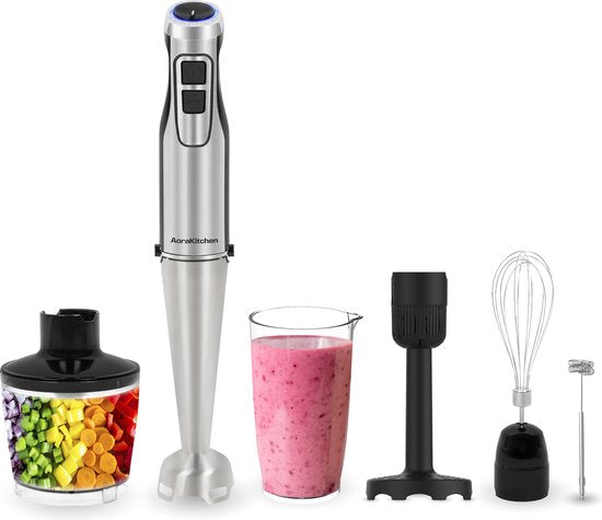AoraKitchen Staafmixer Set - 6 Delig - 1000W - Turbo - Melkopschuimer - Hakmolen - Maatbeker - Garde