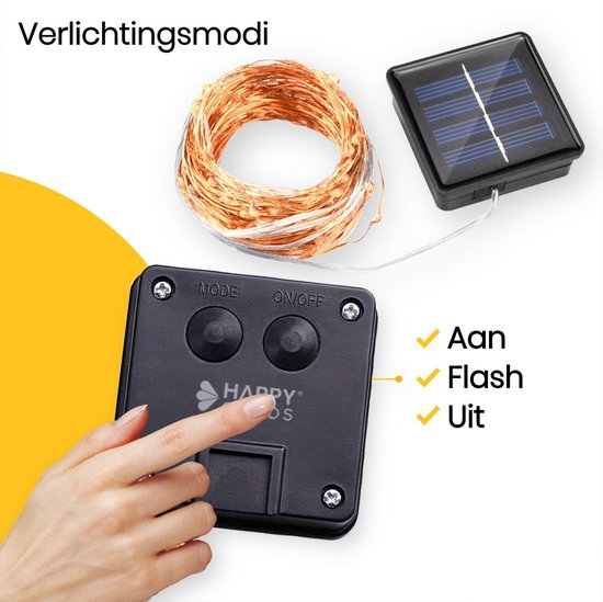 Happy Goods Solar Tuinverlichting op Zonneenergie - 200 LED Lichtsnoer Buiten - 20 m - Fairy Lights - Buitenverlichting Lichtslinger - Lichtsnoeren