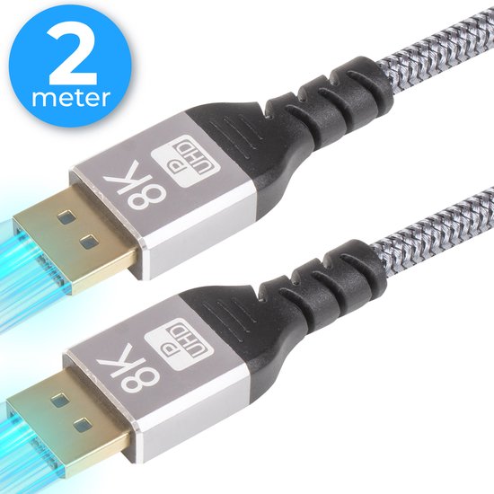 Nuvance - Displayport Kabel - 2 Meter Display Kabel - tot 32.4GBps - 8K Ultra HD - voor TV, Computer, Monitor, Projector & Beamer - Display Port