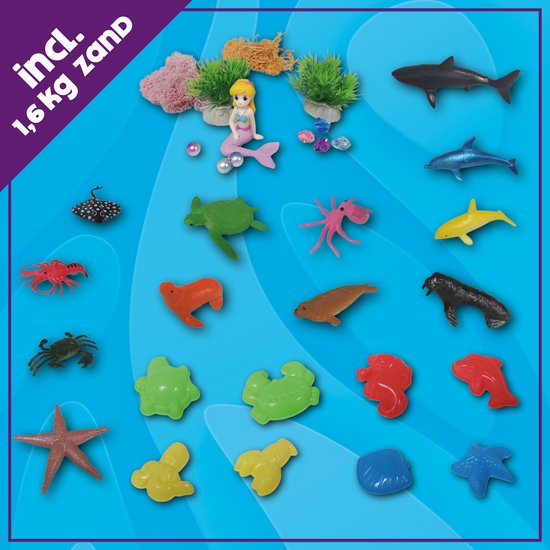KidzKraze® Oceaanwonderen Speelzand – 1,6 kg bruin en blauw klevend speelzand voor binnen – Inclusief speel en opbergkoffer – Sensorisch speelgoed – Zandbak starter set voor kinderen - Het grote speelgoedboek 2025