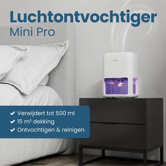 Auronic Luchtontvochtiger Mini - Geschikt voor Woonkamer, Kantoor, Slaapkamer, Babykamer en Meer - Stil - Wit