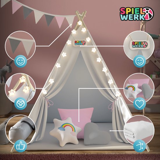 Spielwerk Speeltent – LED 3 Kussens Spanschroef 130x130x160cm - Roze