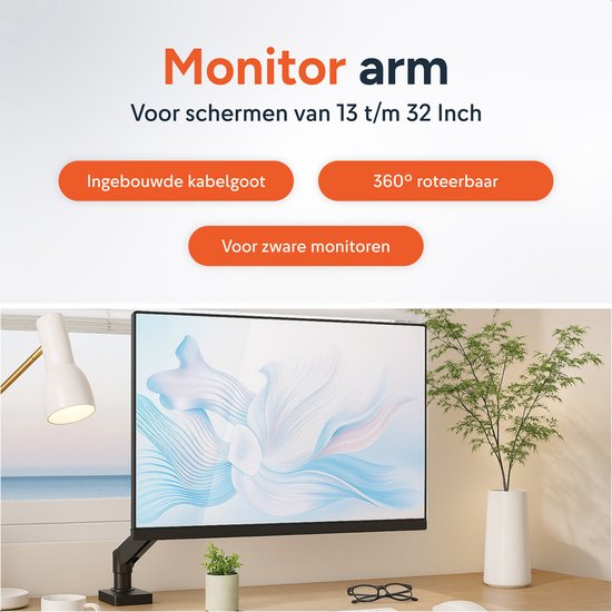 Monitor Arm met gasveer - Beugel voor 1 scherm - 13 t/m 32 Inch - Beugels - Extra stabiel - Zwart - Skoov