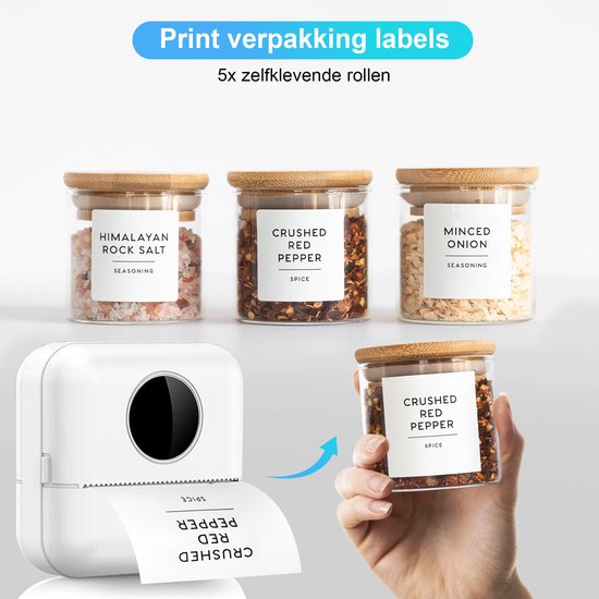 Ilona Mini printer voor mobiel - Pocket printer - Premium Mini Fotoprinter - Draagbare Smartphone Printer - Mobiele fotoprinter - Sticker printer - Incl. 5 Rollen Zelfklevend Papier + 5 Rol Wit Papier + 3 Rollen Gekleurd Papier + 5 Pennen