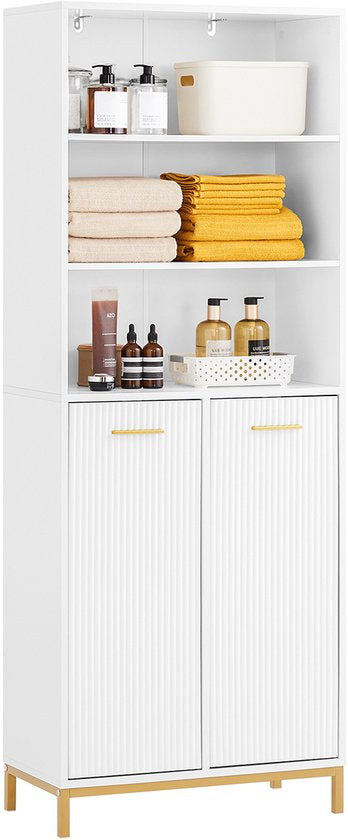 SoBuy BZR182-W Hoge Badkamerkast - Wit Houten Compositie met Waszak