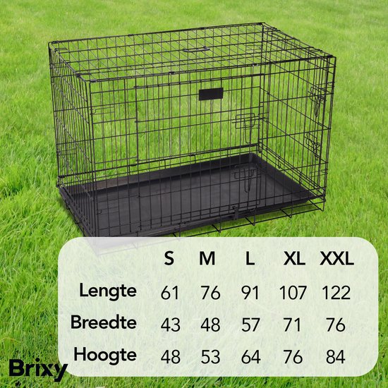 Brixy Hondenbench - Bench Voor Honden - Maat XL - Opvouwbaar - 107 x 72 x 77 CM - 2 Deuren - Zwart