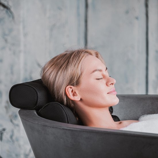 RelaxTub® Badkussen - Nekkussen Bad - Badkussens voor in Bad - 6 Sterke Zuignappen - Anti Slip - Waterdicht - Hoofdsteun Bad - Voor Hoofd, Nek en Schouders - Badkussen Zwart