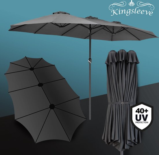Kingsleeve Dubbele Parasol XXL met Zwengel – 100% polyester - Antraciet - 460x270 cm