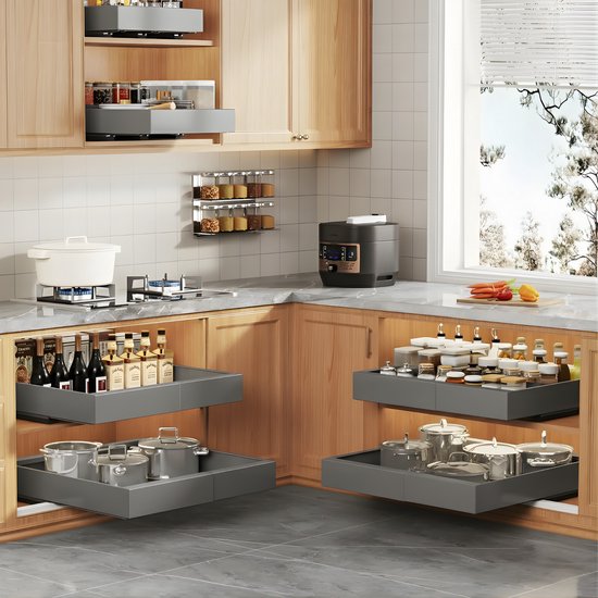 Posity Schuiflade – Keukenkast Organizer – Gootsteenkast/Lade Organizer - binnenlade keuken – Uittrekbaar en Verstelbaar (32-52 cm) – Telescopisch – Grijs