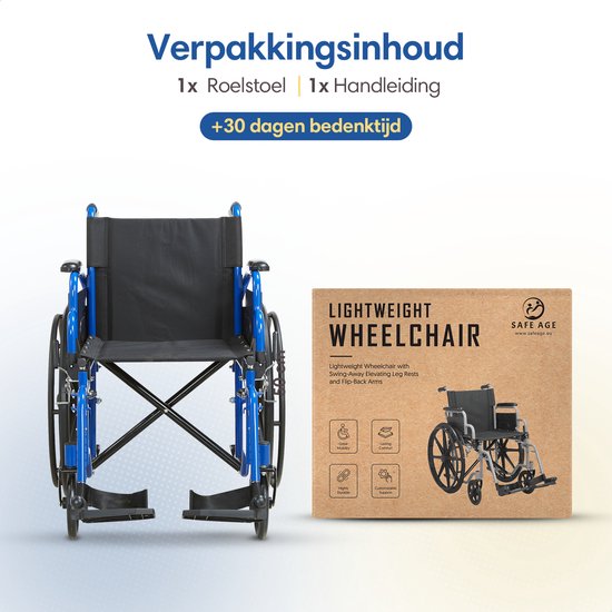 Safelife Rolstoel - opvouwbaar lichtgewicht met afneembare voetsteunen - inklapbare armleuningen