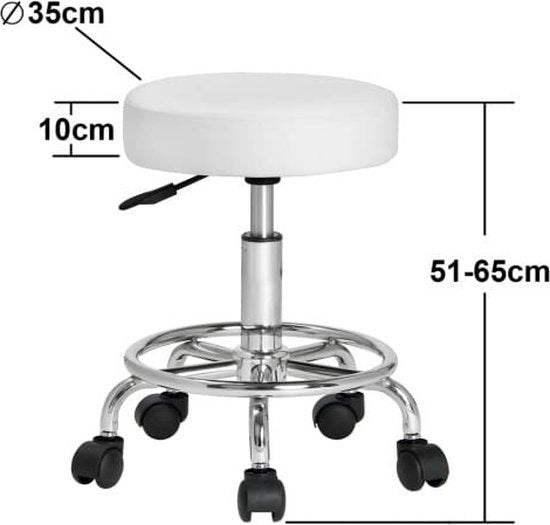 Rollende Stoel Imitatieleer 360 Draaibaar met Metalen Voet 51-65x50cm Wit