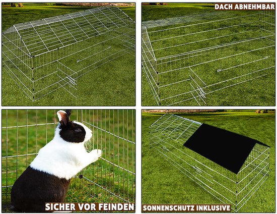 Cadoca Konijnenhok/ Vrijloophok/ Knaagdierhok - 180x75x75cm - incl. zonnescherm - Zwart