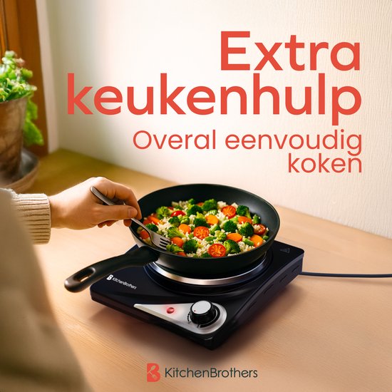 KitchenBrothers Elektrische Kookplaat - 1 Pits - Vrijstaand - 7 temperatuurstanden - 1500W - Zwart