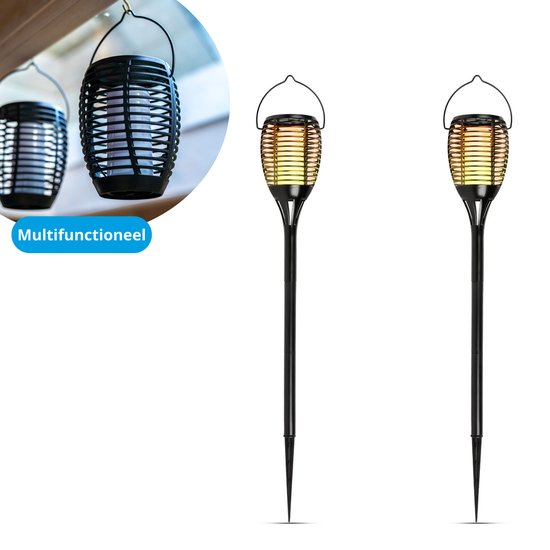 FlinQ Torch - Solar Tuinfakkels - Tuinverlichting op zonne-energie - Solar tuinverlichting - Tuinlantaarns - Padverlichting - 2-pack - Zwart