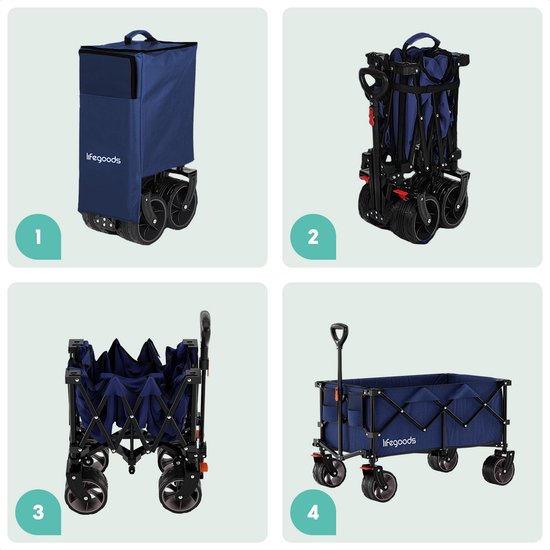 LifeGoods Bolderkar - XL - Opvouwbaar - 200L - 100KG Draagkracht - Blauw