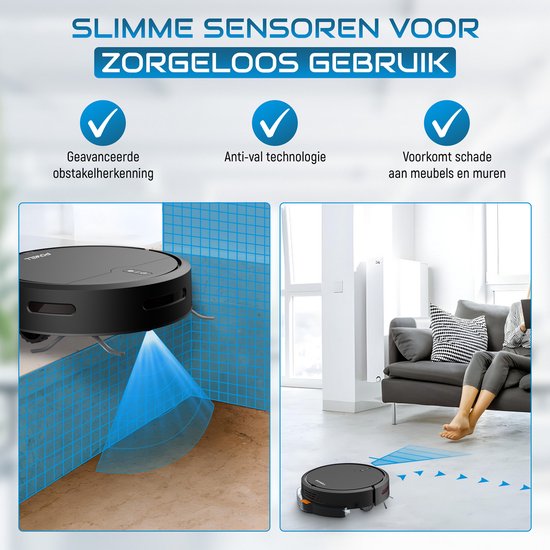 Powell Robotstofzuiger - Robotstofzuiger met Dweilfunctie - Robotstofzuiger met Laadstation - Robot Stofzuiger - Dweilrobot - Zwart