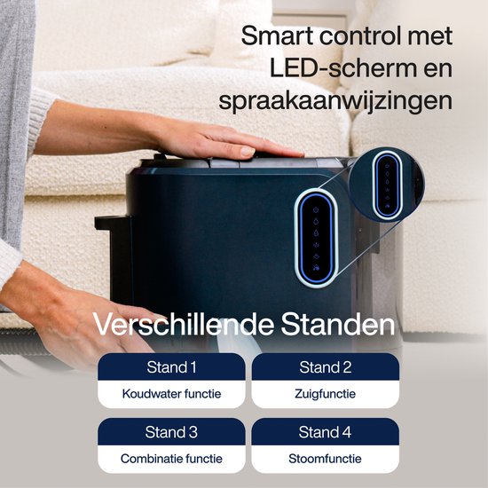 Tapijtreiniger PowerClean Pro 1800W - Stoomreiniger en vlekkenreiniger - 8 Opzetstukken - 100° Stoom - Bankreiniger - Meubelreiniger - Handstomer - Matrasreiniger - Samako