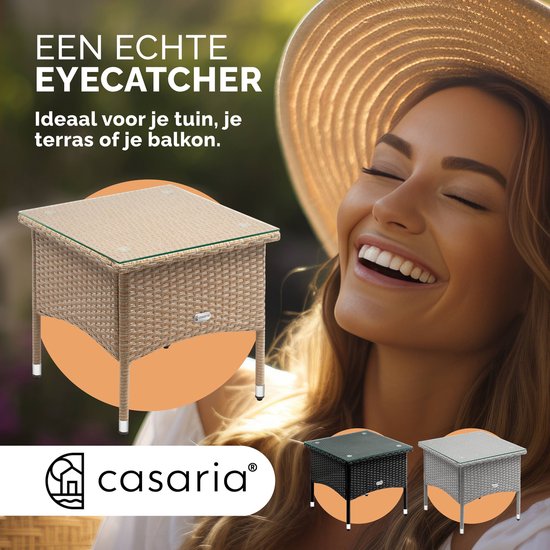 CASARIA Polyrattan Bijzettafel Buiten - 50x50x45cm - Crème