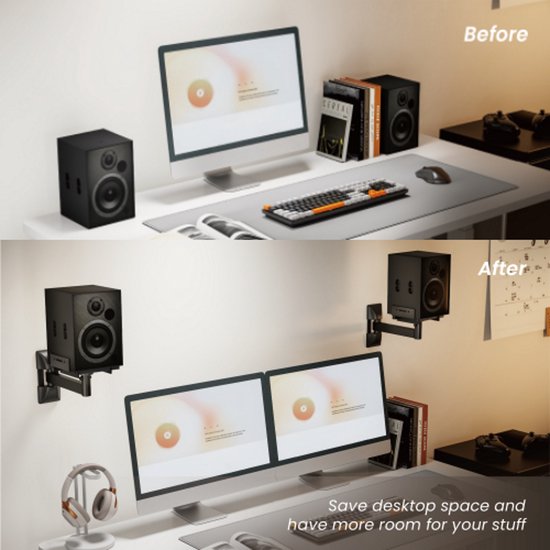 Speaker muurbeugel universeel - wandmontage speakers - luidspreker muurbeugel - muurmontage speakers - draaibaar roteerbaar kantelbaar - 25 kg belastbaar - set van 2 stuks