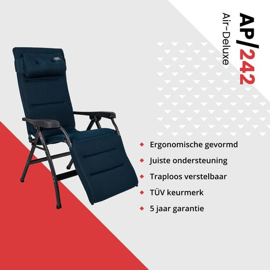 Crespo Relaxstoel - AP/242 - Air-Deluxe - Ergonomisch & Inklapbaar - Met Hoofdkussen - Blauw
