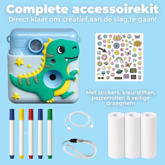Denver Kindercamera Full HD met Printer - Selfie Camera - 20MP - Digitale Camera Kinderen - Foto - Video - Spelletjes - KPC1363 Blauw