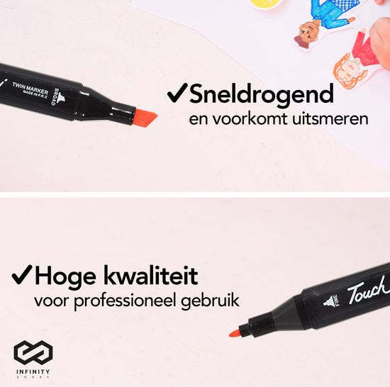 Infinity Goods Twinmarkers 168 Stuks - Professionele Alcohol Markers - Dubbelzijdige Tip - Stiften - Opbergtas Met Houder