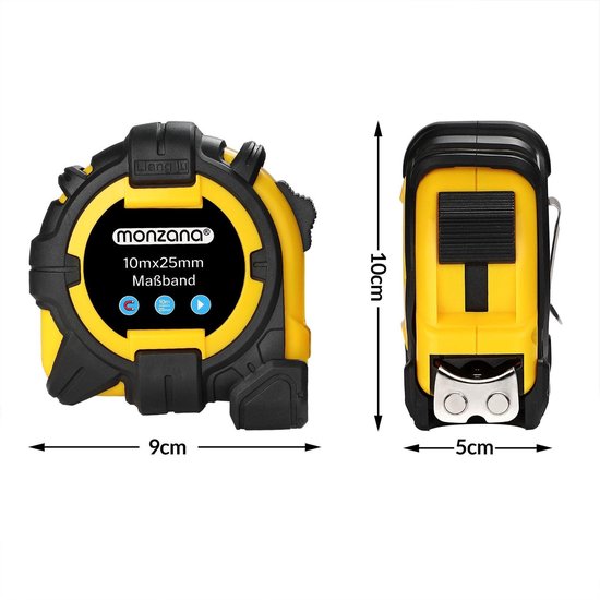 Monzana Meetlint Lintmeter 10m Eindhaak Autorolsysteem Vergrendeling Centimeter