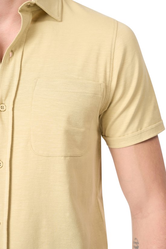 Mario Russo Korte Mouwen Overhemd - Overhemd heren - Polo Shirt Heren - t shirt heren - L - Licht olijfgroen