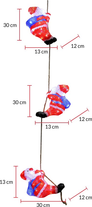 3x Deuba Kerstfiguur Kerstman – LED Acryl 30cm –Wit Licht