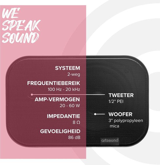 Artsound UNI30, set van 2 passieve luidsprekers, 2-weg hifi luidspreker, 20-60 watt, muurbeugel met kogelgewricht, geschikt voor ruimtes tot 40 m² zoals keuken, café, magazijn, kleur: zwart