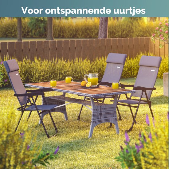 Casaria Tuinstoelen 4 Stuks - Opvouwbaar 7-voudig Verstelbaar – Grijs
