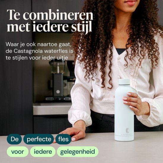 Castagnola Waterfles - RVS Drinkfles 500 ML - Stalen Thermosfles - Drinkflessen voor Volwassenen - Dubbelwandig - Lichtgroen