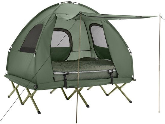 SoBuy OGS61-L-GR | Opvouwbaar Campingbedje | 3 in 1 met anti-UV dak + opblaasbare matras + draagtas | maximale belasting 300 kg | 2 personen