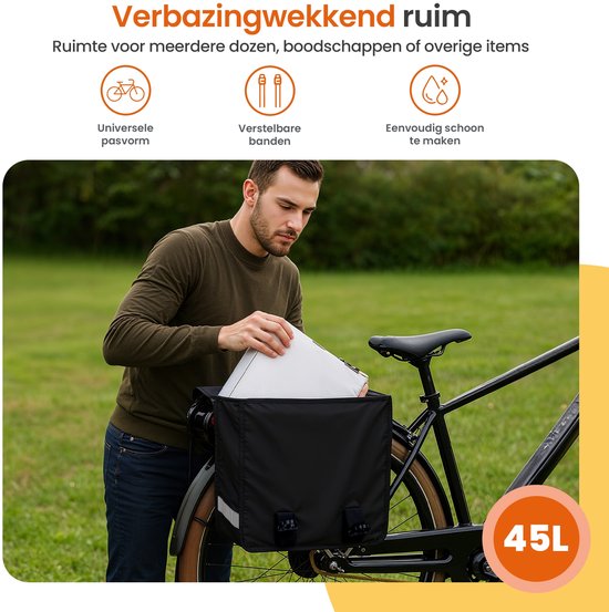 Goliving Fietstas 45 Liter - Dubbele Fietstassen - Waterdicht - Met Reflectoren - Elektrische Fietsen - Zwart