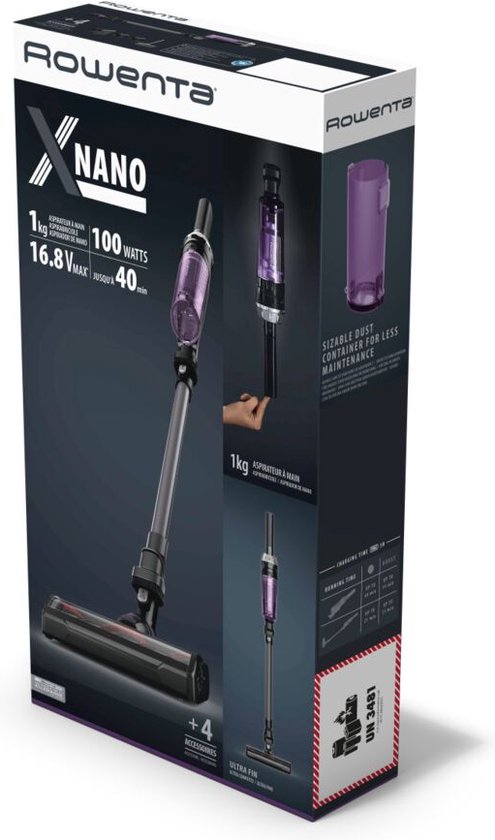 Rowenta - X-Nano Essential RH1128WO steelstofzuiger - Zwart - 35.8x12.1x63.4 cm