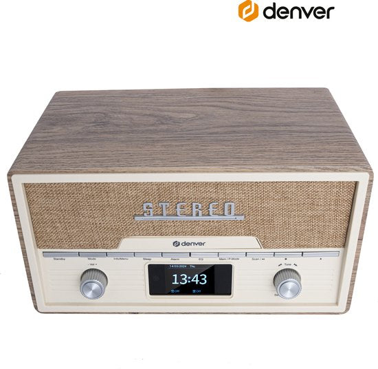 Denver DAB Radio CD Speler - Retro Radio - Bluetooth - 20 voorkeuzezenders - DAB /FM / AUX - MDA525 - Lightwood