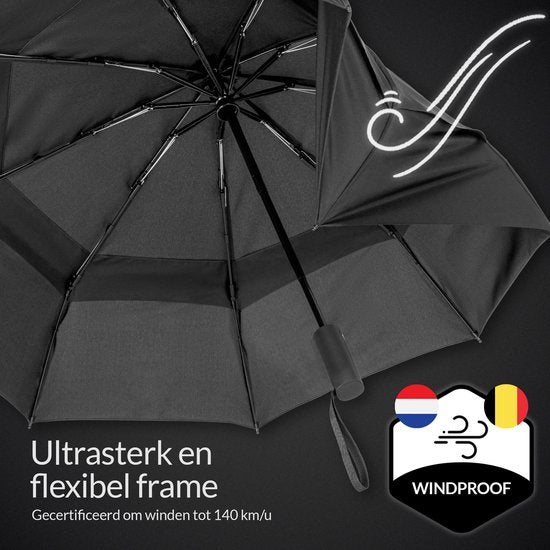 Nohrd Stormparaplu - Zwart - Paraplu Opvouwbaar - Wind Doorlaatbaar - 140 km/h - Stormparaplu's - Automatisch In- en Uitklapbaar - Paraplu's - Incl. Beschermhoes