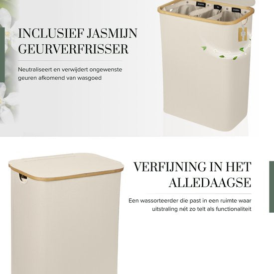 Sivableu wasmand 3 vakken – wassorteerder – 160L – met 3 uitneembare zakken – wasmand – wassorteerder met deksel – opvouwbaar