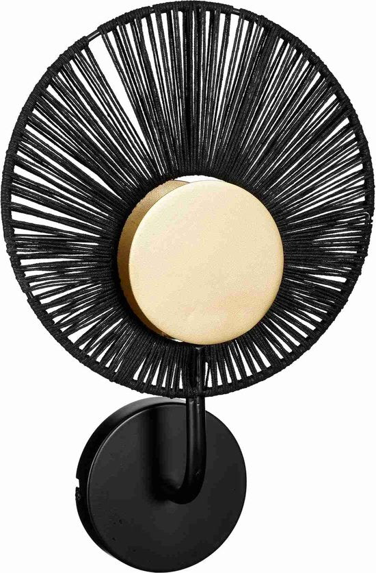 Mica Decorations Wandlamp Helge - 26x12x39 cm - Jute - Zwart