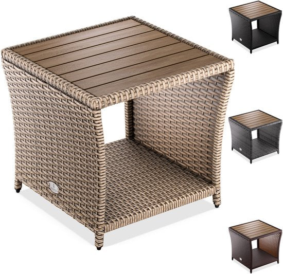 Casaria Bijzettafel - Polyrattan Vierkant 45x45x40cm - Creme