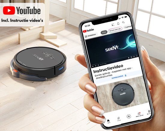 Sanovy 3 in 1 Robotstofzuiger met dweilfunctie - 1800 PA- Automatische laadstation - Dweilrobot – App