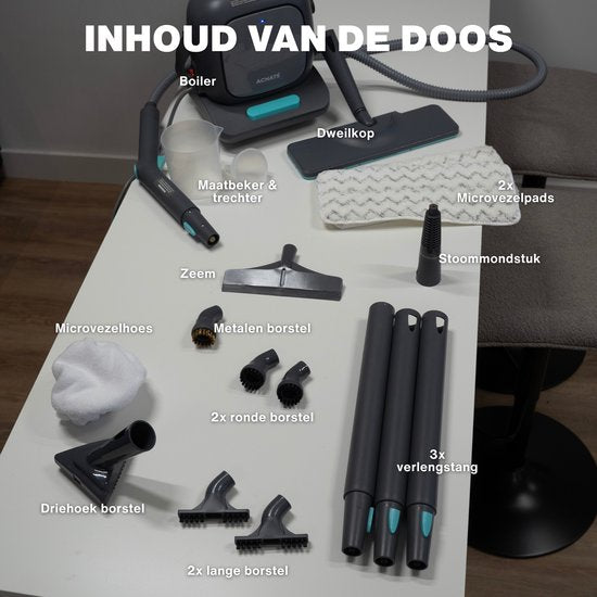 Achaté Stoomreiniger PRO – Krachtige Reinigingsmachine voor Tapijt, Vloer en Vlekken – Doodt 99,9% van Bacteriën