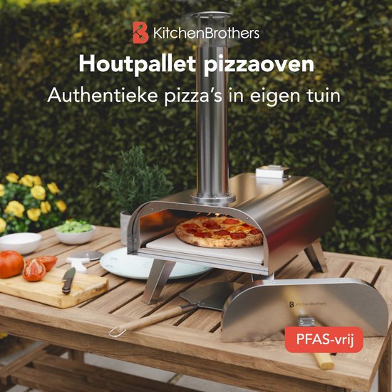 KitchenBrothers Pizza Oven - Houtgestookt - Tafelmodel - Inklapbaar - Pizzasteen - tot 460°C - RVS - Complete Set - Pizzaoven voor Buiten - RVS