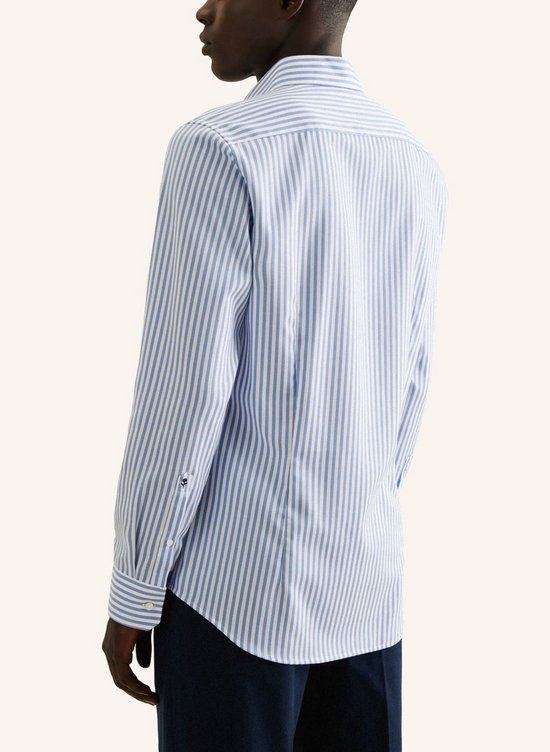 Seidensticker slim fit overhemd - mouwlengte 7 - popeline - blauw gestreept - Strijkvrij - Boordmaat: 41