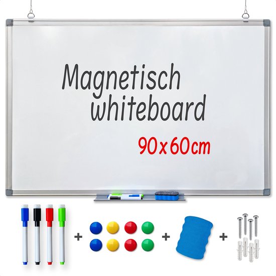 Goliving Whiteboard met Stiften - 60 x 90 cm - Magnetisch bord - Weekplanner - Schoolbord - Emaille Magneetbord
