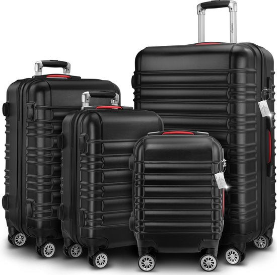 Monzana 4-delige Hardcase Kofferset - Handbagage M L XL Trolleys - Zwart